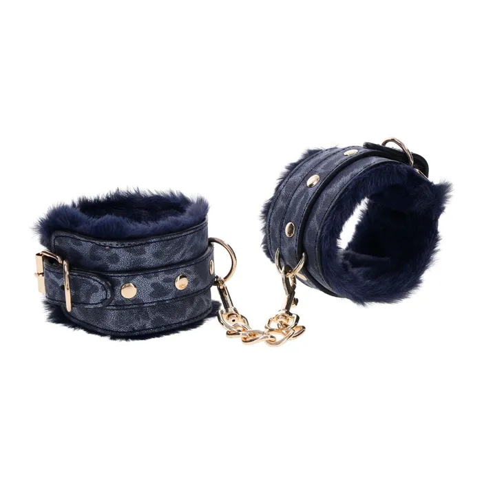 Sportsheets Sex & Mischief Cougar Fur Handcuffs - Navy Blue/Gold Furry Restraints | Vibrators Sportsheets Sex & Mischief Cougar Fur Handcuffs - Navy Blue/Gold Furry Restraints | Vibrators
