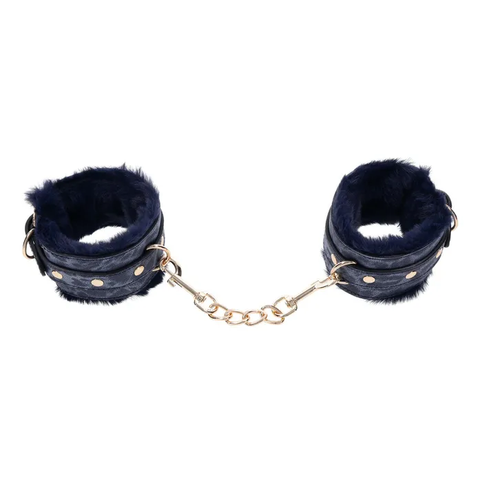 Sportsheets Sex & Mischief Cougar Fur Handcuffs - Navy Blue/Gold Furry Restraints | Vibrators Sportsheets Sex & Mischief Cougar Fur Handcuffs - Navy Blue/Gold Furry Restraints | Vibrators