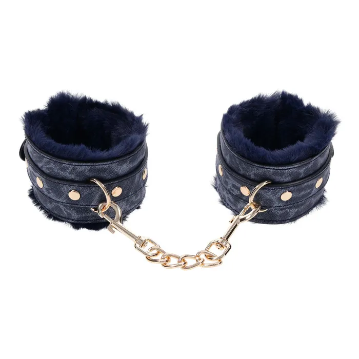 Sportsheets Sex & Mischief Cougar Fur Handcuffs - Navy Blue/Gold Furry Restraints | Vibrators Sportsheets Sex & Mischief Cougar Fur Handcuffs - Navy Blue/Gold Furry Restraints | Vibrators