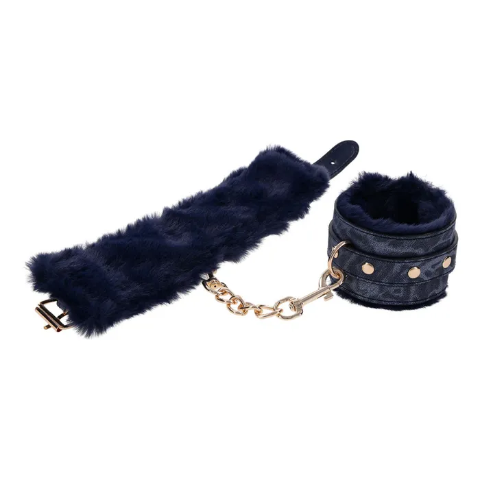 Sportsheets Sex & Mischief Cougar Fur Handcuffs - Navy Blue/Gold Furry Restraints | Vibrators Sportsheets Sex & Mischief Cougar Fur Handcuffs - Navy Blue/Gold Furry Restraints | Vibrators