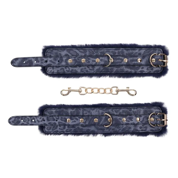 Sportsheets Sex & Mischief Cougar Fur Handcuffs - Navy Blue/Gold Furry Restraints | Vibrators Sportsheets Sex & Mischief Cougar Fur Handcuffs - Navy Blue/Gold Furry Restraints | Vibrators
