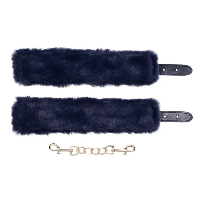 Sportsheets Sex & Mischief Cougar Fur Handcuffs - Navy Blue/Gold Furry Restraints | Vibrators Sportsheets Sex & Mischief Cougar Fur Handcuffs - Navy Blue/Gold Furry Restraints | Vibrators