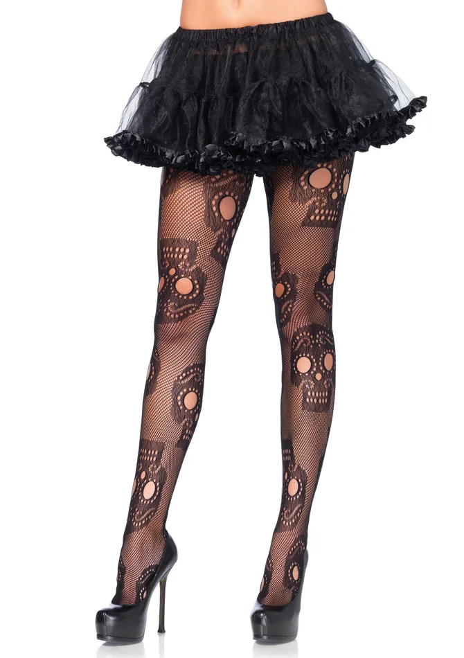 Teddies And Bodies Sugar Skull Net Pantyhose One Size Leg Avenue