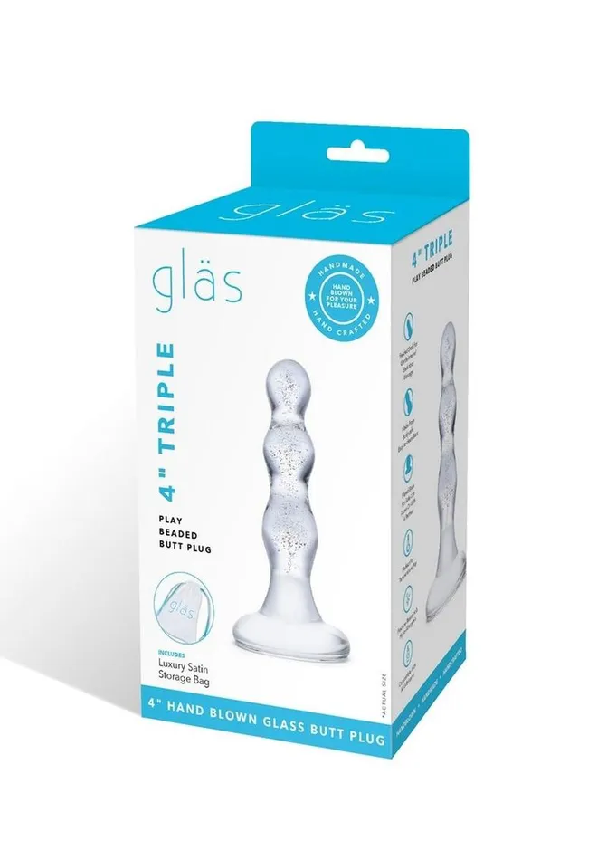 Glas Triple Play Beaded Butt Plug Glas Anal