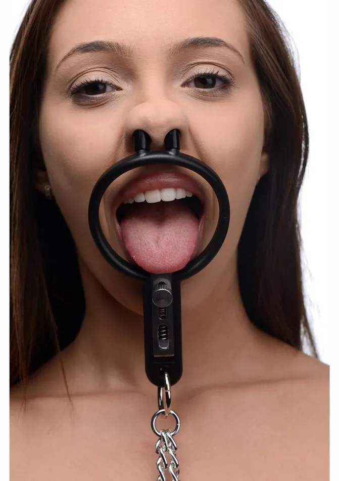 Male Sex Toys Master Series Degraded Mouth Spreader with Nipple Clamps Master Series