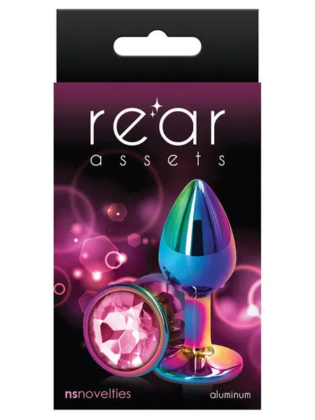 Rear Assets Small Butt Plug Rainbow with Pink Gem NS Novelties Anal