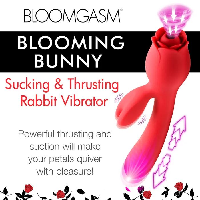 Blooming Bunny Sucking and Thrusting Silicone Rabbit Vibrator Red XR Brands inmi Vibrators Blooming Bunny Sucking and Thrusting Silicone Rabbit Vibrator Red XR Brands inmi Vibrators