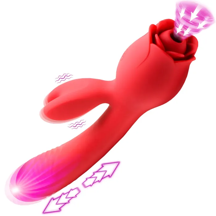 Blooming Bunny Sucking and Thrusting Silicone Rabbit Vibrator Red XR Brands inmi Vibrators Blooming Bunny Sucking and Thrusting Silicone Rabbit Vibrator Red XR Brands inmi Vibrators