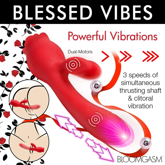 Blooming Bunny Sucking and Thrusting Silicone Rabbit Vibrator Red XR Brands inmi Vibrators Blooming Bunny Sucking and Thrusting Silicone Rabbit Vibrator Red XR Brands inmi Vibrators