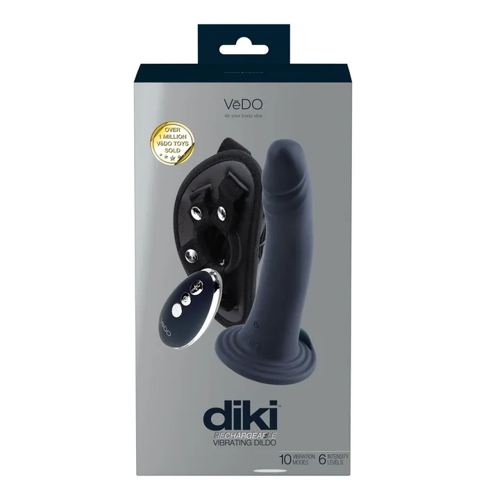 Diki Rechargeable Vibrating Dildo With Harness Just Black VeDO Female Sex Toys Diki Rechargeable Vibrating Dildo With Harness Just Black VeDO Female Sex Toys