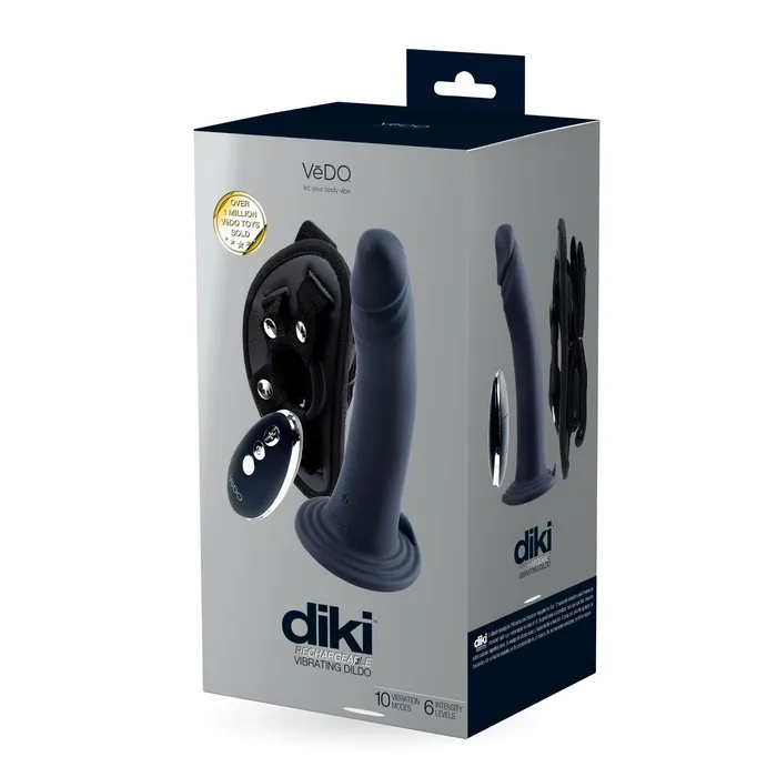 Diki Rechargeable Vibrating Dildo With Harness Just Black VeDO Female Sex Toys Diki Rechargeable Vibrating Dildo With Harness Just Black VeDO Female Sex Toys