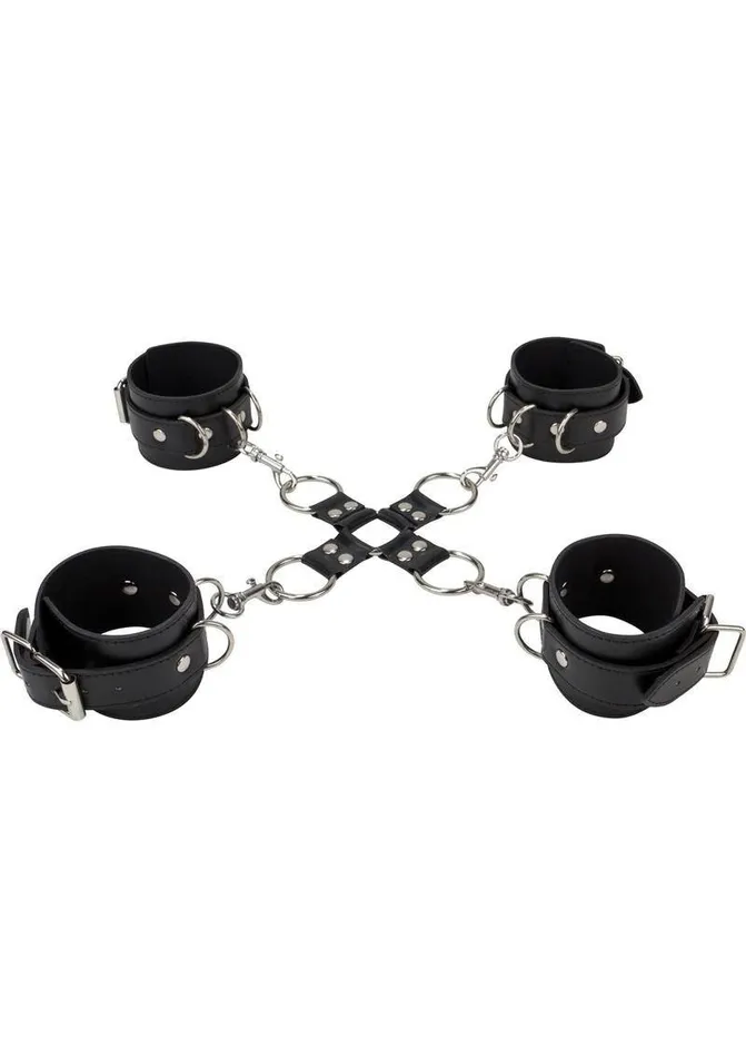 Ouch Leather Hand and Leg Cuffs Shots Toys Restraints