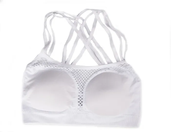 Sunset Intimates Vibrators White Seamless Strappy Mesh CrissCross Back Sports Bra Sunset Intimates Vibrators White Seamless Strappy Mesh CrissCross Back Sports Bra