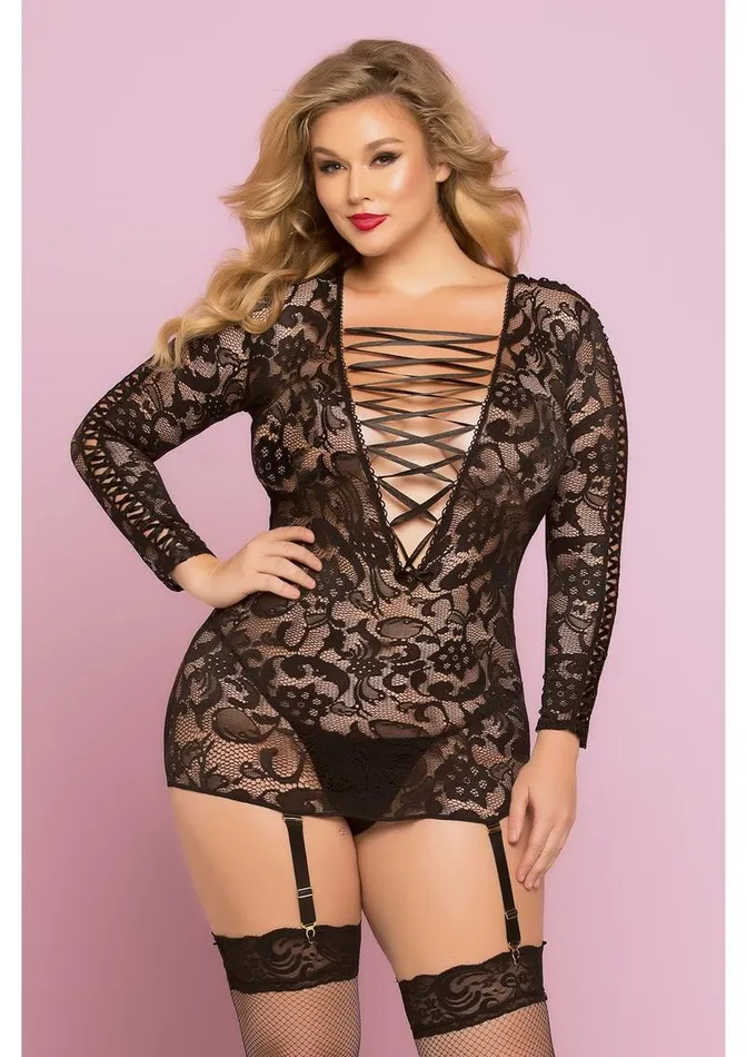 Lace Chemise WGarters Thong Black Queen Size Seven til Midnight Teddies And Bodies Lace Chemise WGarters Thong Black Queen Size Seven til Midnight Teddies And Bodies