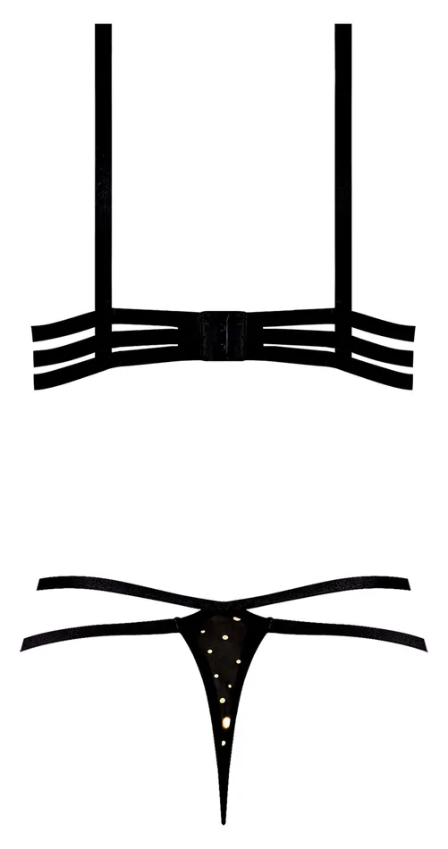 Anal Magic Silk Lingerie Glitz and Glam Bra and Thong Set Black SM Magic Silk Lingerie