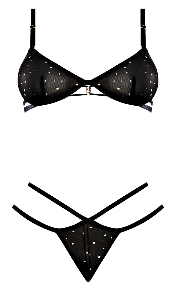 Anal Magic Silk Lingerie Glitz and Glam Bra and Thong Set Black SM Magic Silk Lingerie