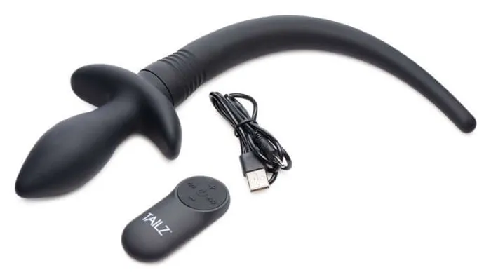 Anal Tailz Waggerz Moving Vibrating Puppy Tail Anal Plug Black XR Brands
