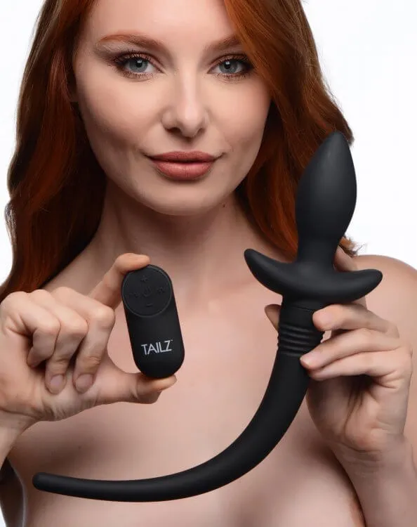 Anal Tailz Waggerz Moving Vibrating Puppy Tail Anal Plug Black XR Brands