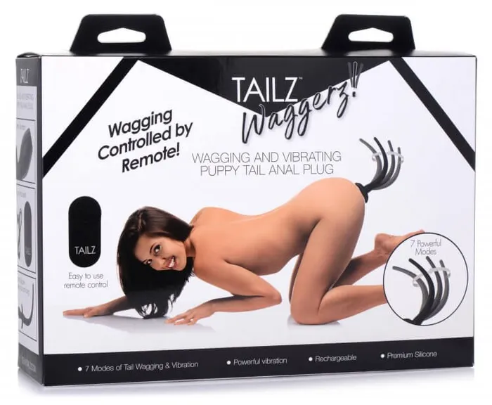 Anal Tailz Waggerz Moving Vibrating Puppy Tail Anal Plug Black XR Brands