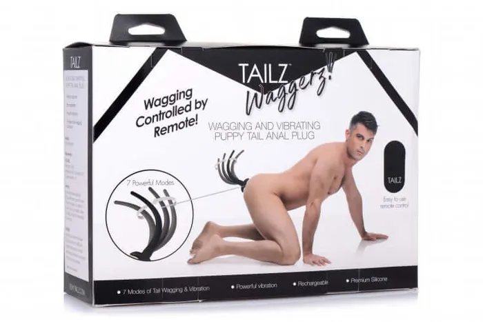 Anal Tailz Waggerz Moving Vibrating Puppy Tail Anal Plug Black XR Brands