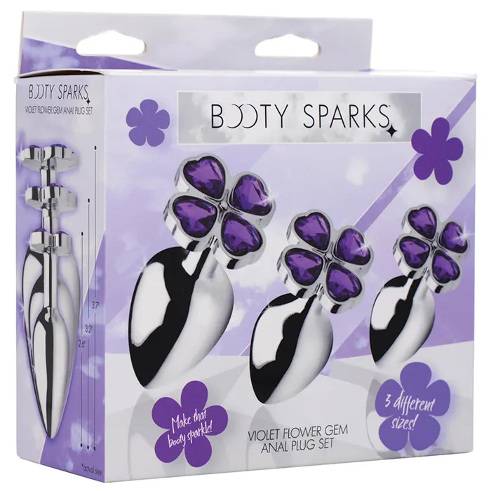 Anal Xr Brands Booty Sparks Violet Flower Gem Anal Plug Set
