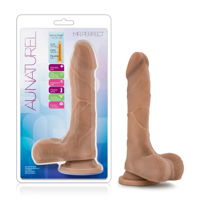 Au Naturel By Blush Mister Perfect Realistic Mocha 85Inch Long Dildo With Balls Suction Cup Base Blush Dildos