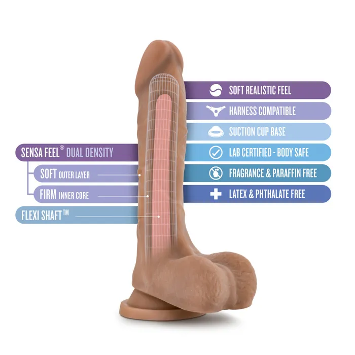 Au Naturel By Blush Mister Perfect Realistic Mocha 85Inch Long Dildo With Balls Suction Cup Base Blush Dildos