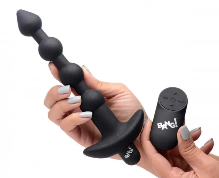Bang Vibrating Silicone Anal Beads and Remote Control Black XR Brands Anal