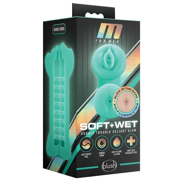 BLUSH Dildos M for Men Soft and Wet Double Trouble Glow in the Dark Vanilla BLUSH Dildos M for Men Soft and Wet Double Trouble Glow in the Dark Vanilla