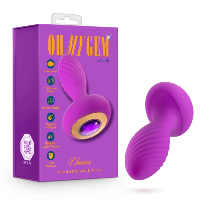 Blush Oh My Gem By Blush Charm 45 Inch Vibrating Anal Plug Massager With Stayput Design Amethyst Gem Base In Purple Anal