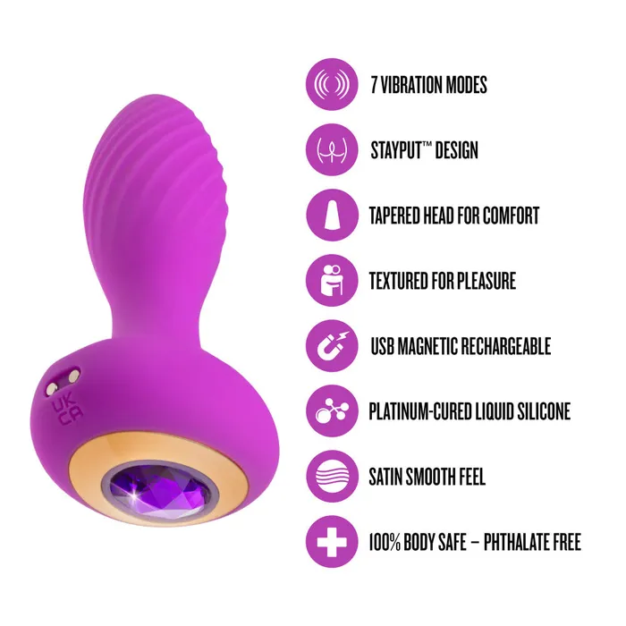 Blush Oh My Gem By Blush Charm 45 Inch Vibrating Anal Plug Massager With Stayput Design Amethyst Gem Base In Purple Anal