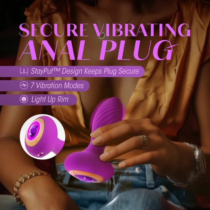 Blush Oh My Gem By Blush Charm 45 Inch Vibrating Anal Plug Massager With Stayput Design Amethyst Gem Base In Purple Anal