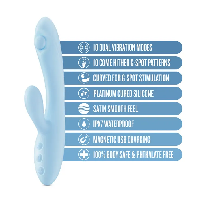 Blush Play With Me By Blush Moondust Magic 8 Inch G Spot Clitoral Rabbit Vibrator 10 Dual Vibration Modes Soft Silicone Blue Vibrators