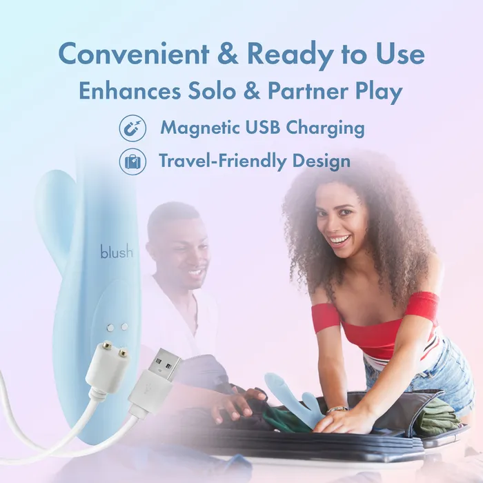 Blush Play With Me By Blush Moondust Magic 8 Inch G Spot Clitoral Rabbit Vibrator 10 Dual Vibration Modes Soft Silicone Blue Vibrators