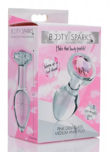Booty Sparks Pink Gem Glass Anal Plug Medium Size XR Brands Male Sex Toys