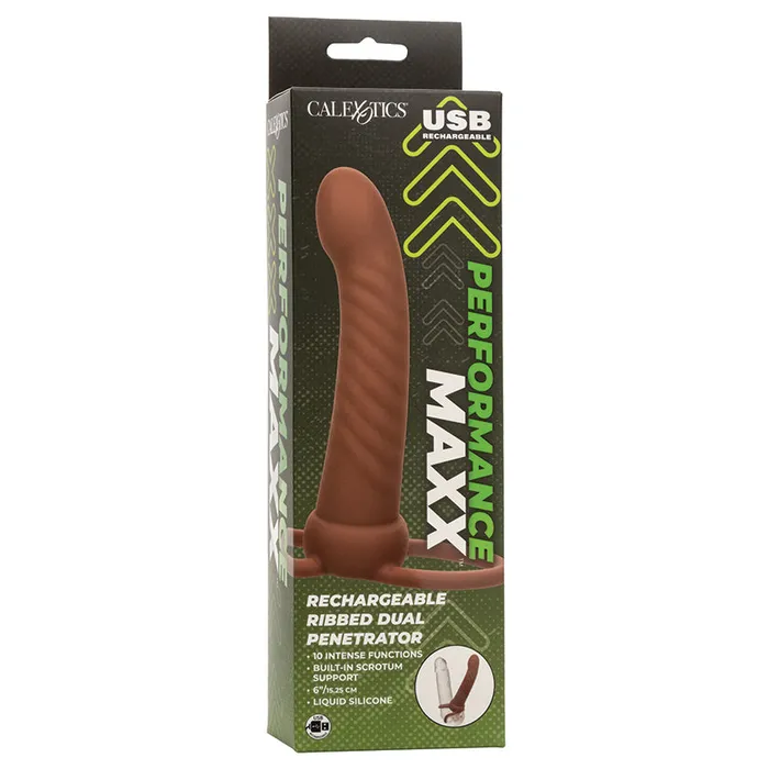 CAL EXOTICS Female Sex Toys Performance Maxx Rechargeable Ribbed Dual PenetratorBrown CAL EXOTICS Female Sex Toys Performance Maxx Rechargeable Ribbed Dual PenetratorBrown