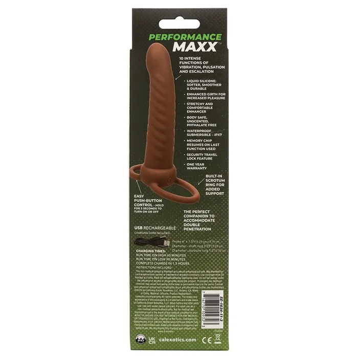 CAL EXOTICS Female Sex Toys Performance Maxx Rechargeable Ribbed Dual PenetratorBrown