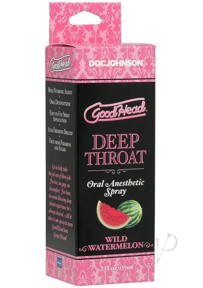 Doc Johnson Enterprises GoodHead Deep Throat Spray 2 Oz in Watermelon Flavor Minimize Gag Reflex for Deeper Oral Pleasure Female Sex Toys Doc Johnson Enterprises GoodHead Deep Throat Spray 2 Oz in Watermelon Flavor Minimize Gag Reflex for Deeper Oral Pleasure Female Sex Toys