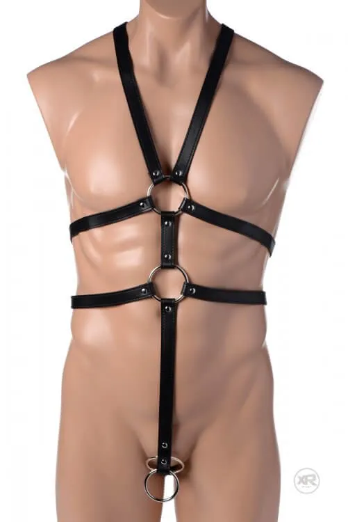Female Sex Toys XR Brands Black Leather Male Body Harness Dominate or Submit in Style