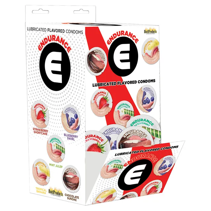HOTT PRODUCTS Endurance Condoms Assorted Flavors Display of 144 Anal