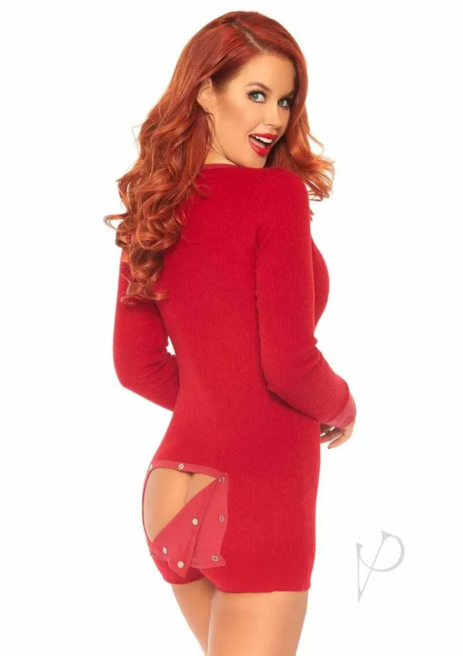 Leg Avenue Sweet Dreams Long Johns Romper Red Small Cozy Brushed Rib with Cheeky Back Flap Leg Avenue Inc Vibrators