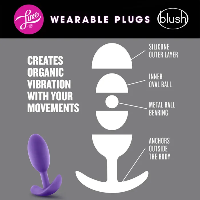 Luxe By Blush Wearable Vibra Slim Purple 4Inch Anal Plug Blush Anal