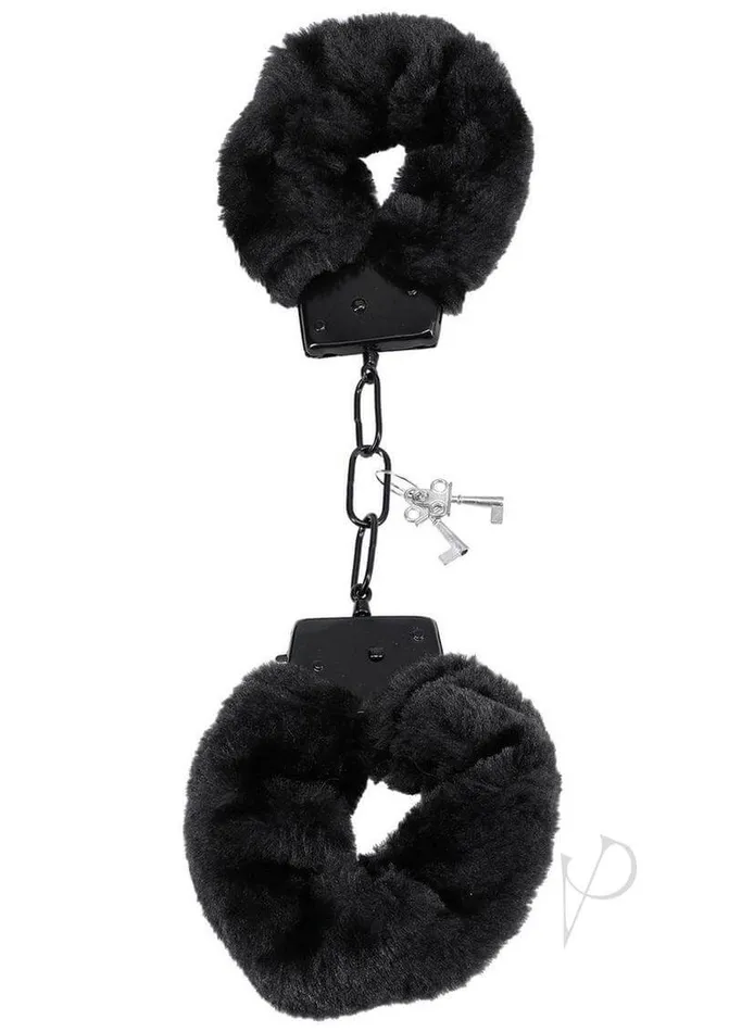 Merci Fluff Cuffs Black Faux Fur Covered Metal Bondage Cuffs Doc Johnson Enterprises Couples