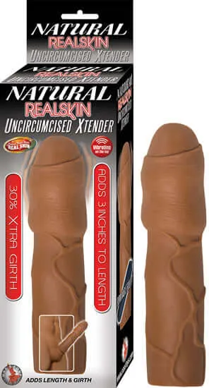 Nasstoys Male Sex Toys Natural Realskin Uncircumcised Brown Xtender Penis Extension Enhance Length and Girth with Vibrations Nasstoys Male Sex Toys Natural Realskin Uncircumcised Brown Xtender Penis Extension Enhance Length and Girth with Vibrations