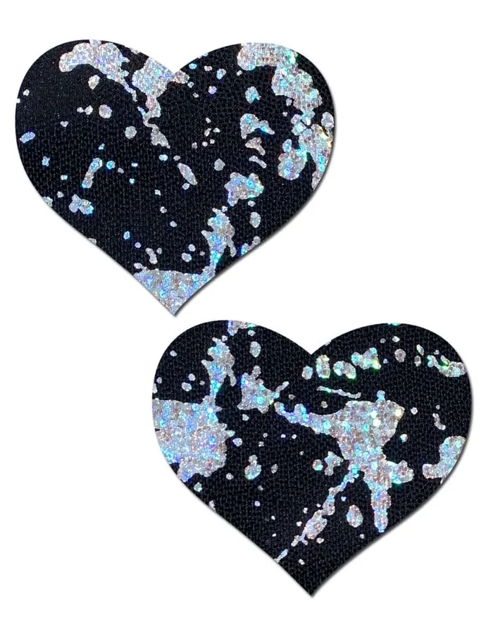 Pastease Splatter Holographic Heart BlackSilver Pasties Pastease Anal