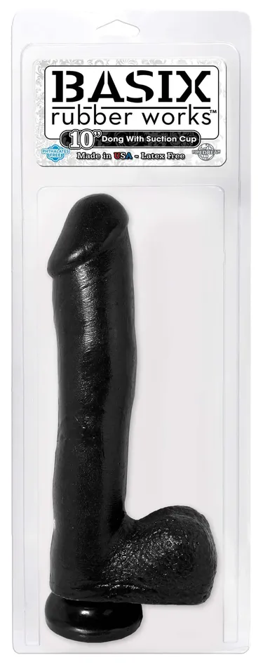 Pipedream Products Dildos Basix Rubber Works 10 Ballsy Black Dong For Ultimate Pleasure