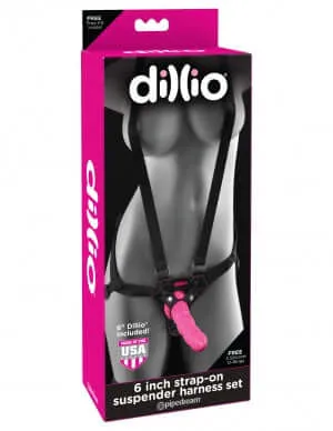 Pipedream Products Female Sex Toys Dillio 6 inches Strap On Suspender Harness Set Pink Pipedream Products Female Sex Toys Dillio 6 inches Strap On Suspender Harness Set Pink