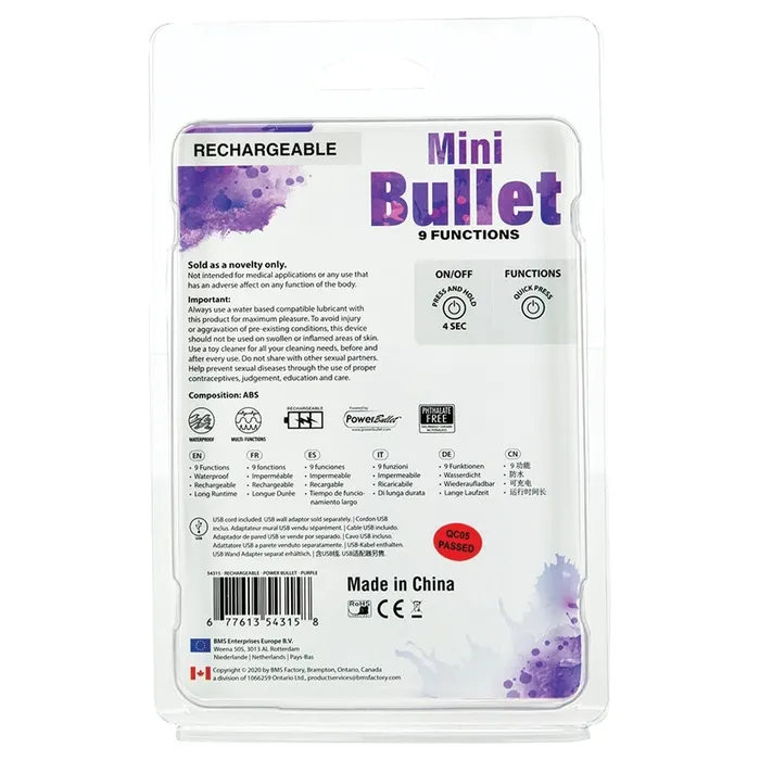 PowerBullet Mini 9 Function RechargeablePurple 25 BMS Vibrators