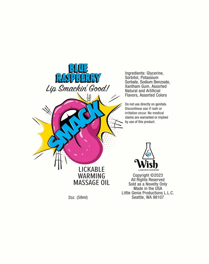 Smack Blue Raspberry Warming Massage Oil 2 Oz Elevate Your Massage Experience with Flavor Little Genie Couples