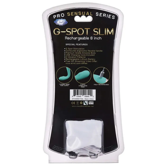 Vibrators CLOUD 9 RECHARGEABLE GSPOT SLIM 8IN SINGLE MOTOR TEAL Cloud 9 Novelties Vibrators CLOUD 9 RECHARGEABLE GSPOT SLIM 8IN SINGLE MOTOR TEAL Cloud 9 Novelties